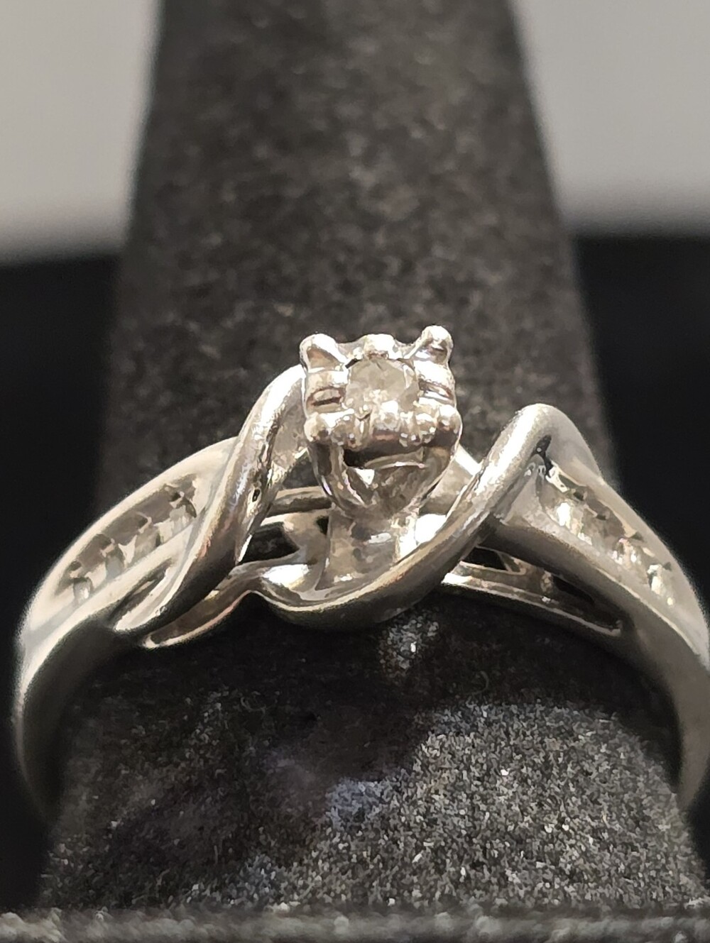 Vintage Sterling Silver with Princess/Baguette Cut Diamond Ring Size 8.5